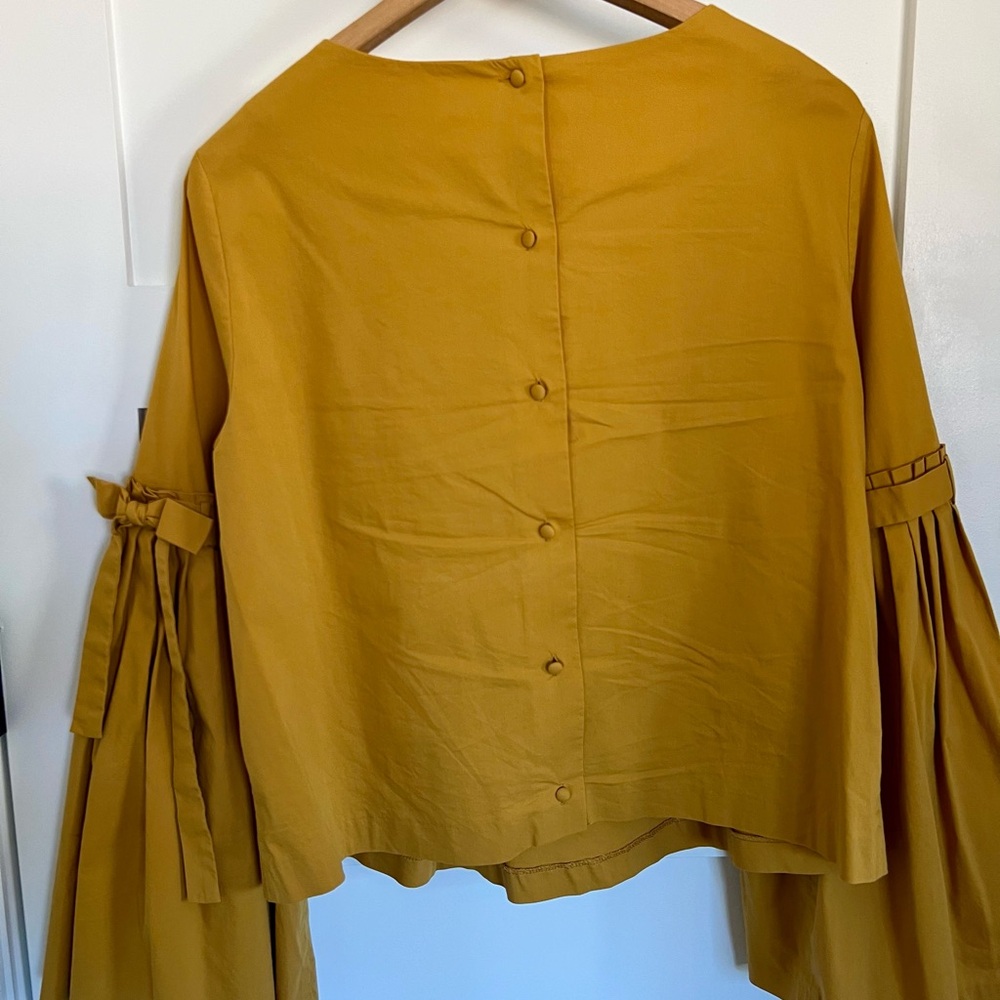 Fabulous Catherine Malandrino Mustard Blouse with Tie Sleeves - Picture 3 of 5